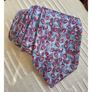 David‎ Lawrence 100% Silk Tie Men's Blue Burgundy Oval Pattern Formal Necktie